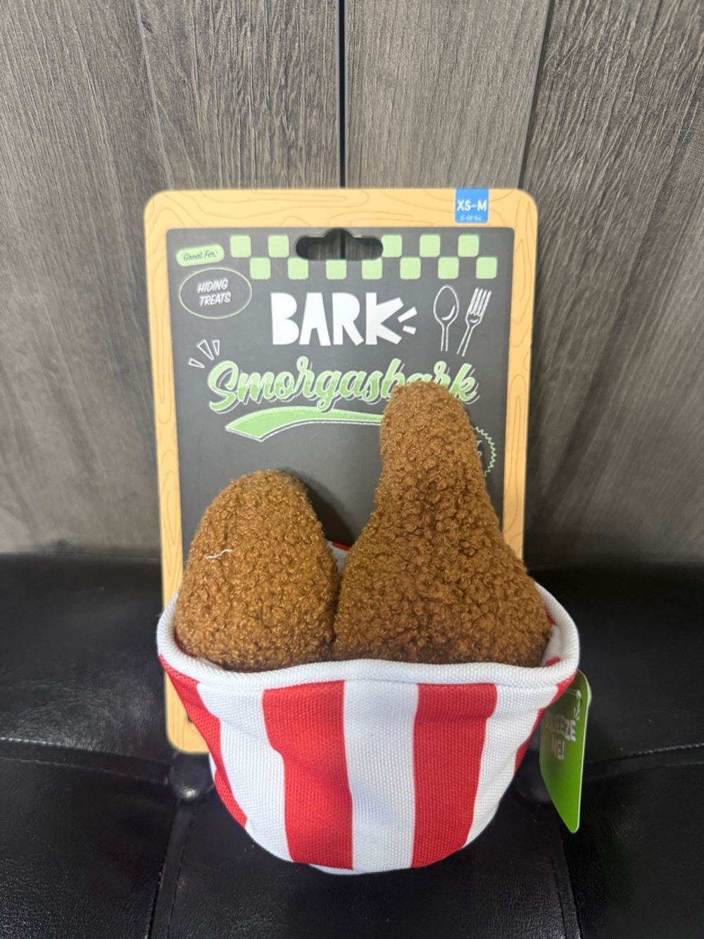 New Barkbox Bucket O' Fried Licken Bark Dog Plush Stuffed Crinkle Squeaky Toy